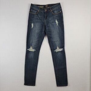 C&V Skinny Minnies Jeans Womens 28 Blue Stretch Mid-Rise Distressed 5-Pockets